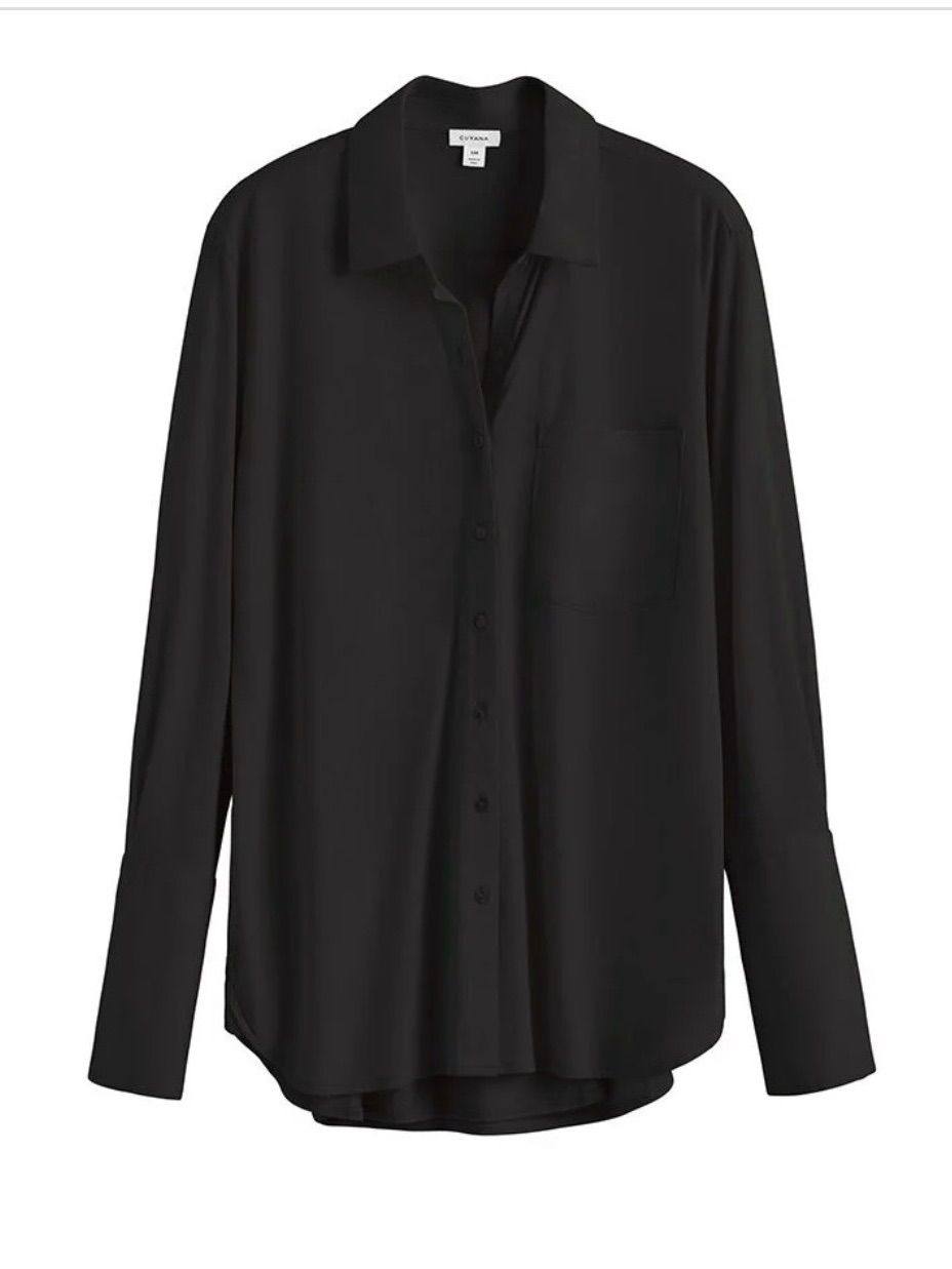 Cuyana Organic Pima Black Collared Button-Front Shirt